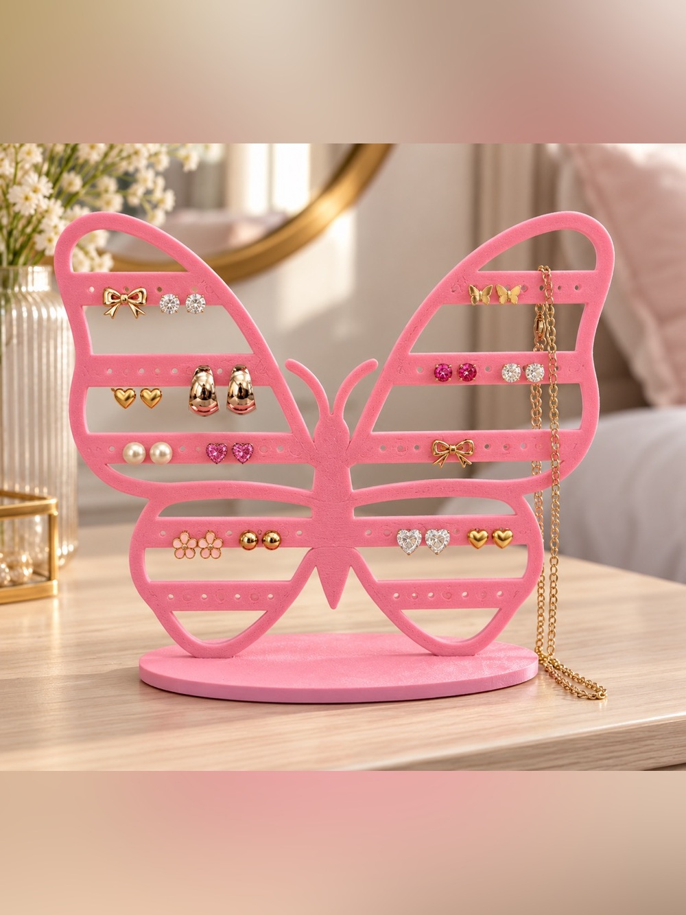 Pink Butterfly Jewelry Display Stand for Kids